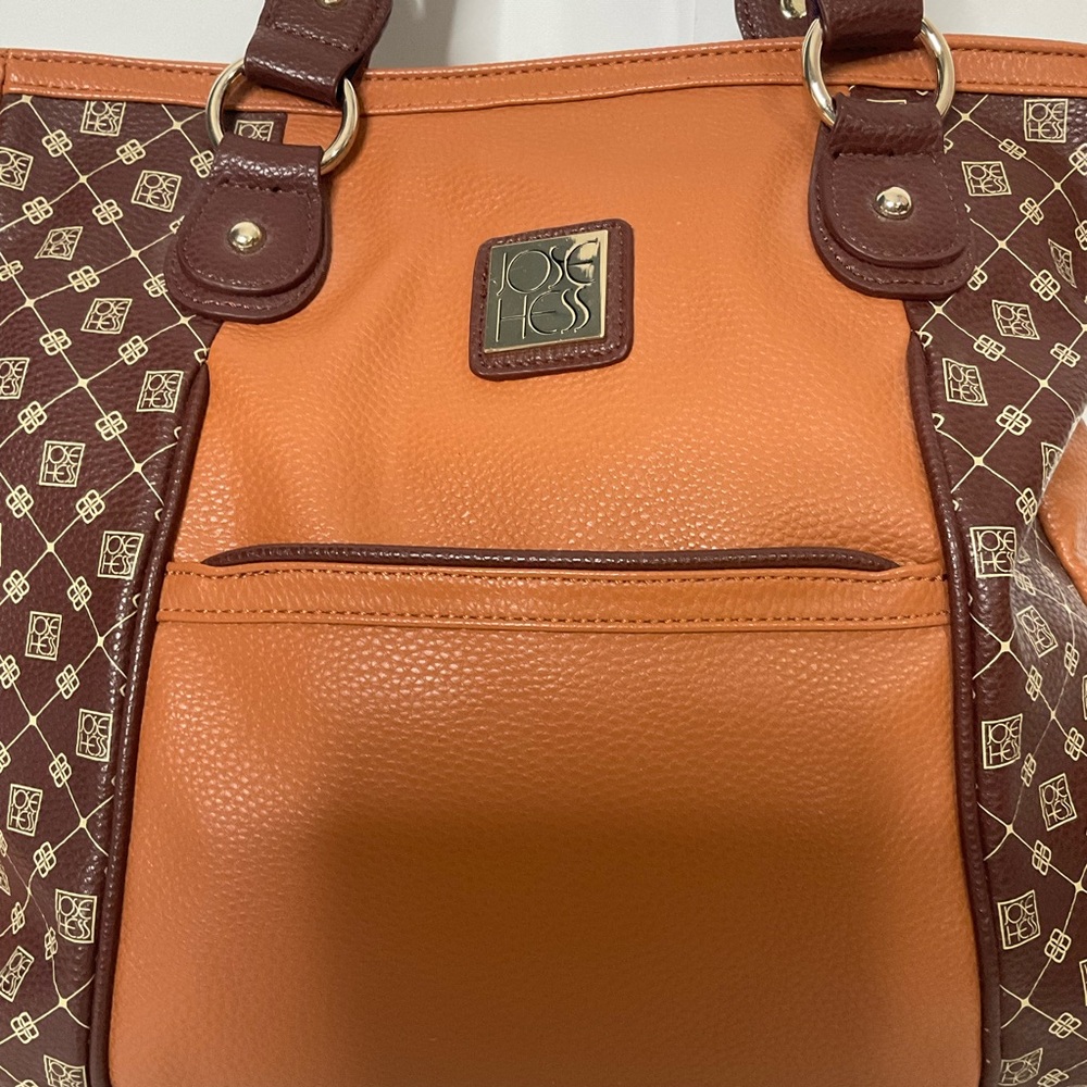 Jose Hess Faux Leather Madison Avenue Mocha Dual Strap Bag; Snap Front Pocket - Picture 2 of 15